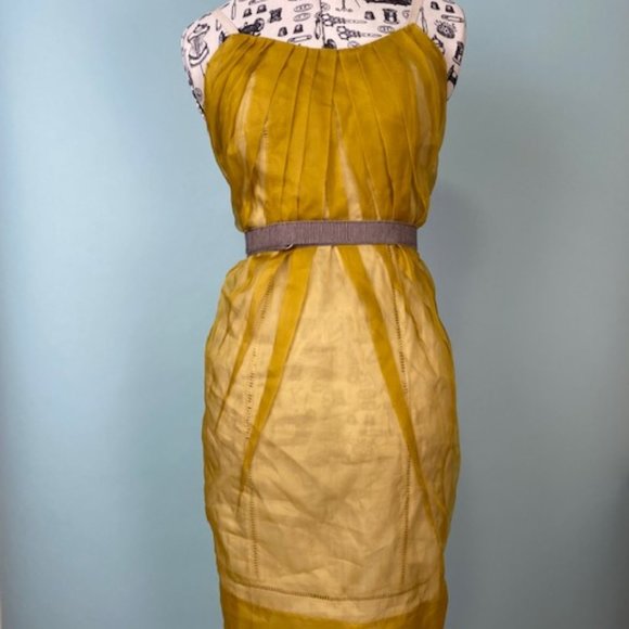 BCBGMAXAZRIA Runway Silk/Organza Yellow/Gold Dress Size 0 NWOT - Picture 2 of 11